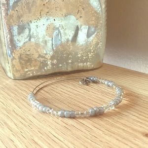 Alex & Ani Clear and Grey Bead Silver Bangle